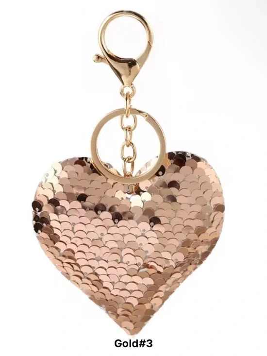 Sequin Heart Keychain or Bag Charm - Multiple Colors - Picture 6 of 11